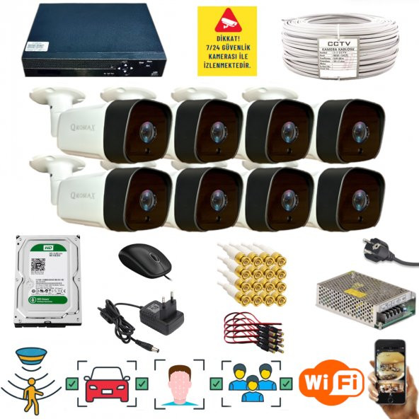 8 KAMERALI 1080P İNSAN YÜZ VE HAREKET ALGILAYAN METAL KASA 36 IR LED GÜVENLİK KAMERASI SETİ 5236 ürün görseli 1