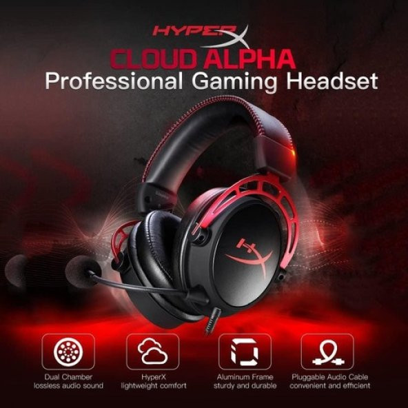 HyperX Cloud Alpha Kablolu Mikrofonlu Kulak Üstü Oyuncu Kulaklığı - Resim 2