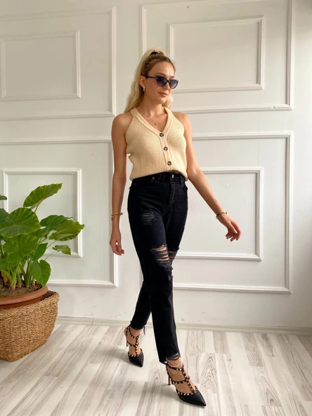 Kadın İtalyan Reglan Yelek Milk - Resim 7