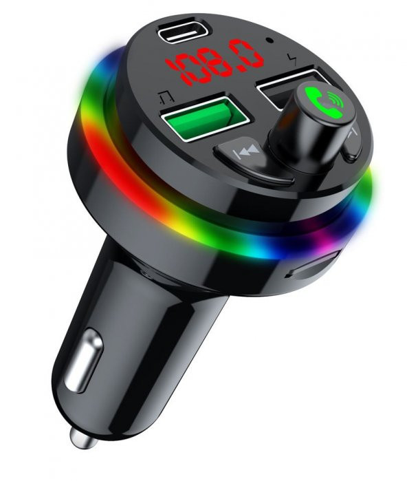 Sprange STF1 Rgb Işıklı PD 25W + QC 3.1A Şarj Bluetooth 5.1V Fm Transmitter ürün görseli 1