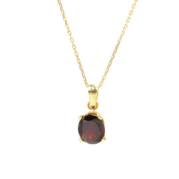 925 Ayar Gümüş Garnet Oval Taşlı Kolye ürün görseli 1