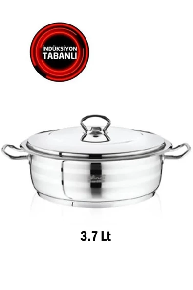 Safinox Çelik Flavia Metal Kulplu 24x08 Cm İndiksiyon Basık Tencere 3.7 lt 18/10 ürün görseli 1