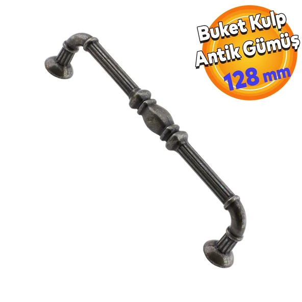 Buket Eskitme Antik Gümüş (128 mm-12.8 cm) Metal Mobilya Mutfak Çekmece Dolap Kulpu Kulbu Kulpları ürün görseli 1