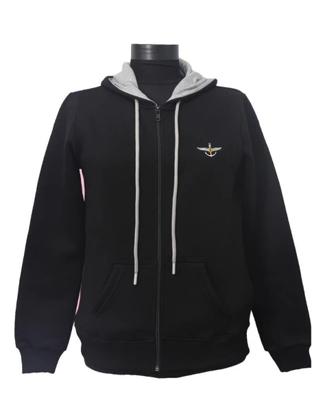 Backpacker Kadın Sweatshirt Kapüşonlu Fermuarlı Siyah - Resim 8