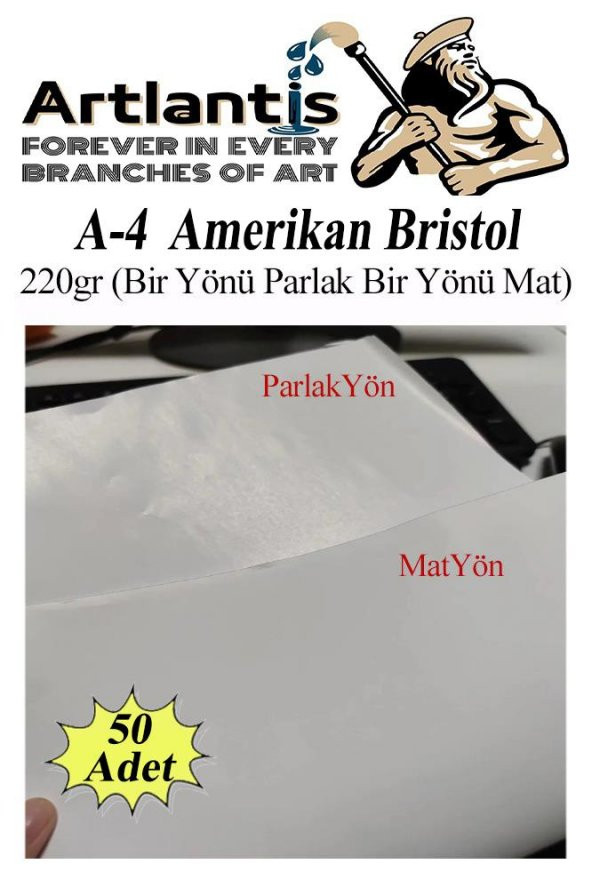 A4 Amerikan Bristol Karton 21X29.7 cm 50 Adet 220 gr Bir Tarafı Parlak Bir Tarafı Mat Kağıt Biristol Karton ürün görseli 1