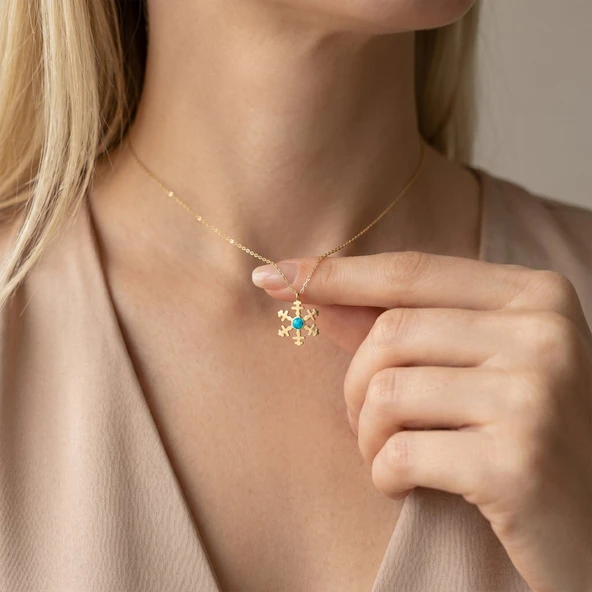 Vaoov 925 Ayar Gümüş Opal Taşlı Gold Kar Tanesi Kolye ürün görseli 1