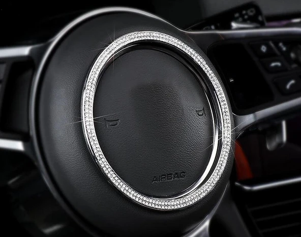DK Tuning Porsche Direksiyon Logo Kristal Taş Gümüş Çerçeve Krom Metal ürün görseli 1