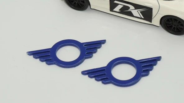 DK Tuning Mini Cooper Kapı Pimi Çerçeveleri Mavi ABS Logo Arma Seti - Resim 4