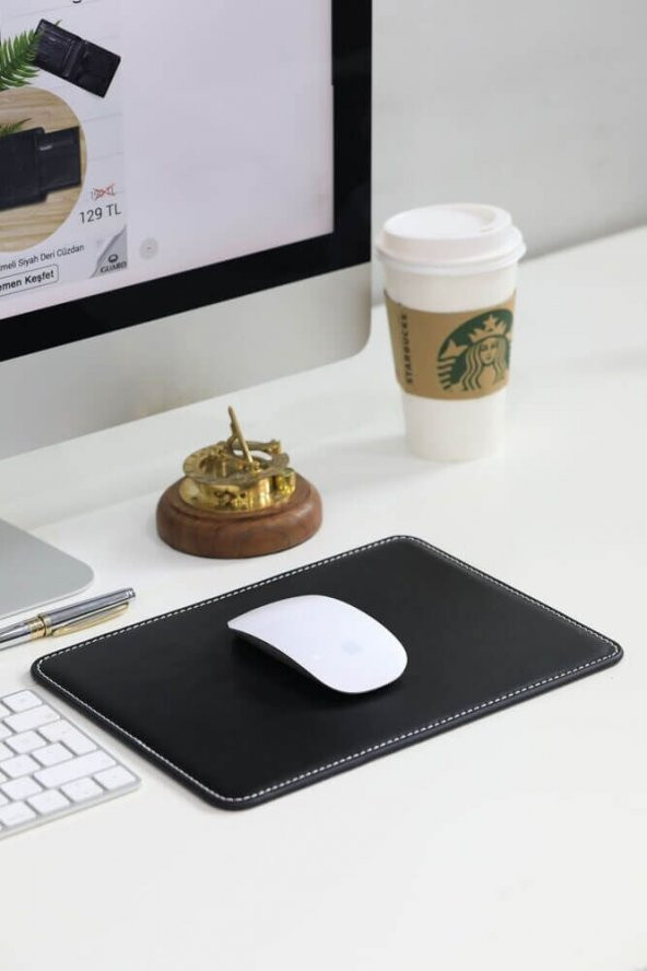 Guard Dikiş Detaylı Siyah Hakiki Deri Mouse Pad 26X20 cm P26X20 ürün görseli 1