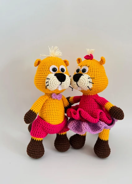 Bay ve Bayan Kunduz Amigurumi Organik Oyuncak ürün görseli 1