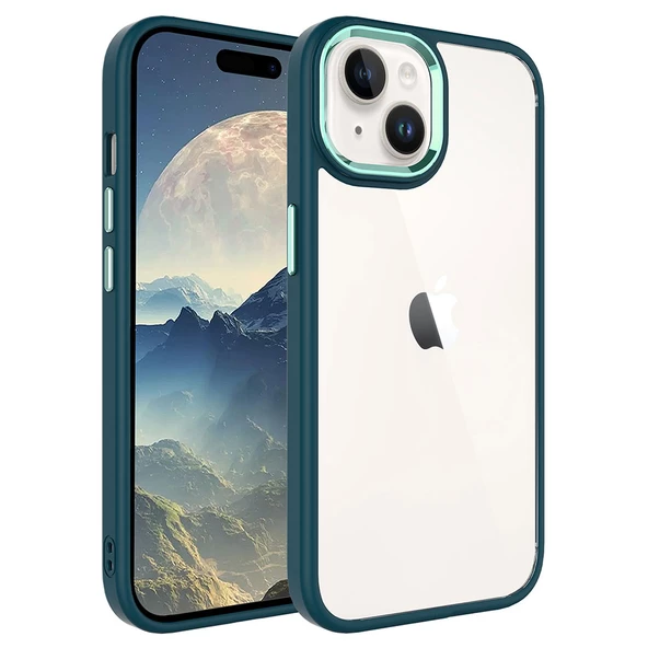 iPhone 15 Plus Kılıf Renkli Silikon Kenarlı Krom Kapak ürün görseli 1