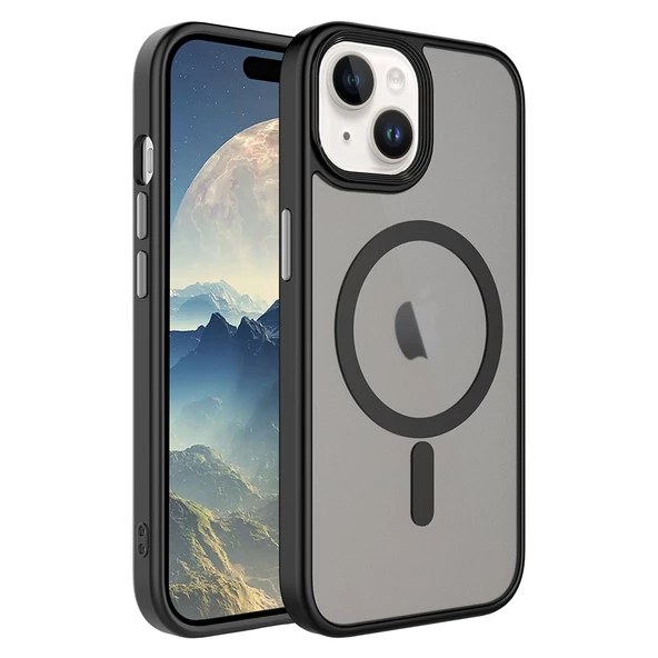 iPhone 15 Plus Kılıf Mat Arka Yüzey Wireless Şarj Özellikli Flet Magsafe Kapak ürün görseli 1