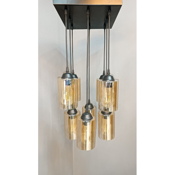 8'Lİ GOLD BORU CAMLI SARKIT AVİZE - Resim 2