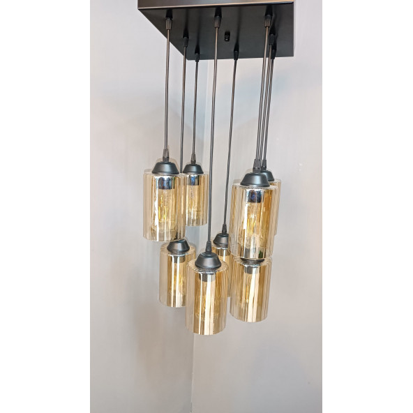8'Lİ GOLD BORU CAMLI SARKIT AVİZE - Resim 3