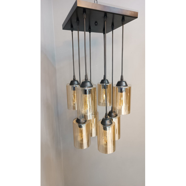 8'Lİ GOLD BORU CAMLI SARKIT AVİZE - Resim 4
