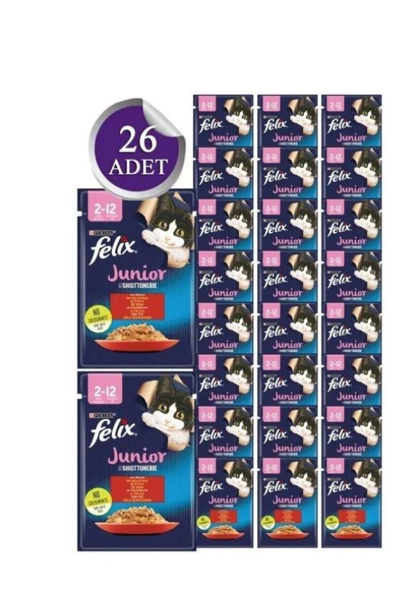 Felix Yavru Sığır etli Yaş Kedi Maması 26 Adet X 85 ürün görseli 1