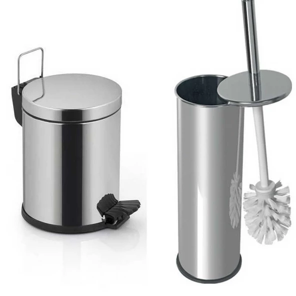 Wc Fırçası + Krom 3 Litre Çöp Kovası İkili Set ürün görseli 1
