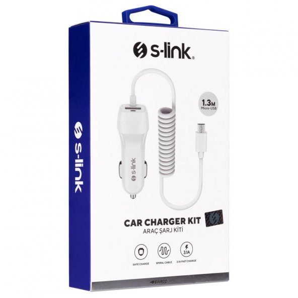 S-link Swapp SW-C535 1 Usb + Micro Usb 12-24V 3.1A Kablolu Araç Şarj Cihazı ürün görseli 1