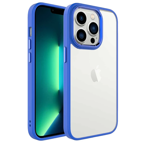 iPhone 14 Pro Max Renkli Silikon Kenarlı Kılıf Krom Kapak ürün görseli 1