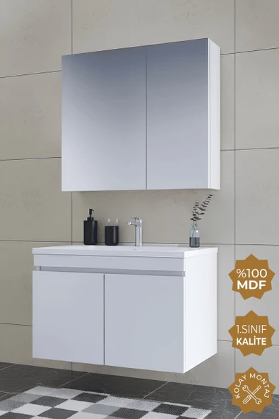 Teta Home Tokyo 80 cm MDF Banyo Dolabı Seti  Beyaz ürün görseli 1