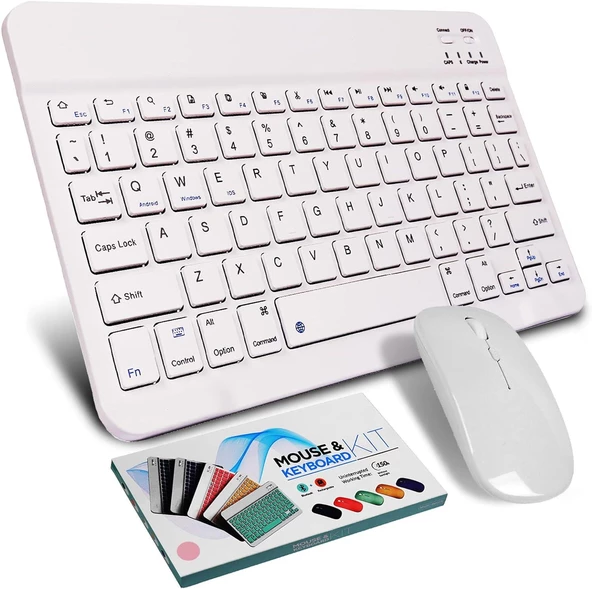 Valkyrie BL30 Bluetooth Ios Ipad Android Windows Uyumlu Klavye Mouse Seti - Sessiz - Şarjlı - Combo Beyaz ürün görseli 1