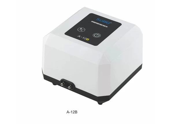 Sobo Sessiz Ayarlanabilir Çift Çıkışlı Akvaryum Hava Motoru 4W 2X3.5LT/DAK A-12B ürün görseli 1