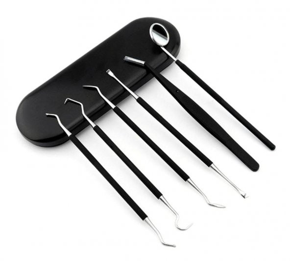 Valkyrie 6 Parça Paslanmaz Çelik Metal Kutulu  Diş Tartar Temizleme Dental Ağız Bakım Seti siyah kutu ürün görseli 1