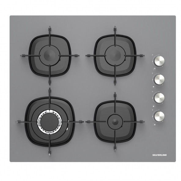 Silverline Cs5629s01 Gri Cam Woklu Ankastre Ocak Emaye Izgaralı ürün görseli 1