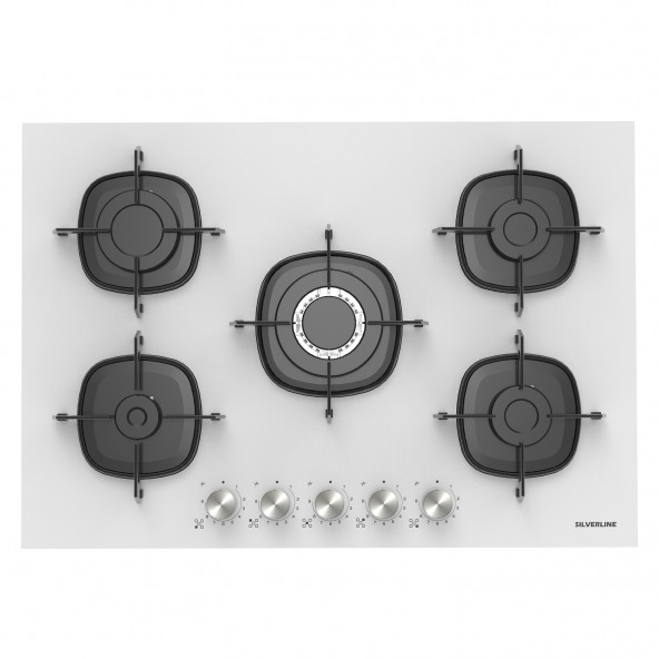 Silverline CS5622W01 Beyaz Cam Ankastre Ocak Woklu 9 Kademeli Emaye Izgaralı ürün görseli 1