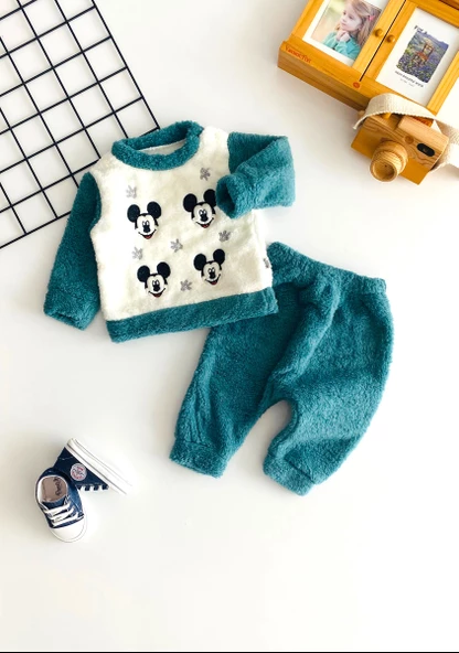 Neşeli Bebekler Mickey Nakışlı Desen Welsoft Takım Yeşil ürün görseli 1
