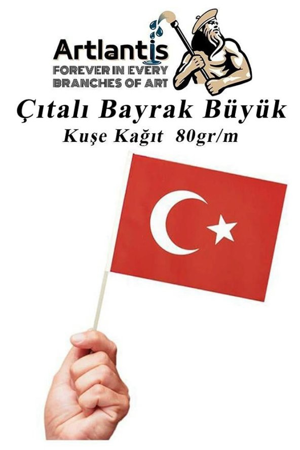 Çıtalı Bayrak Kağıt 21x29 cm 50 Adet Ay Yıldızlı Türk Bayrağı Çıtalı Sopalı Büyük Bayrak Plastik Çubuklu Bayrak ürün görseli 1