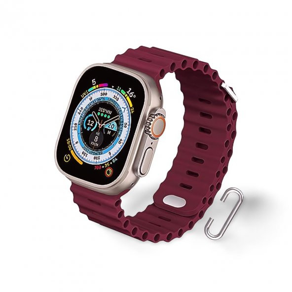 Cosmostech Akıllı Saat Watch için Uyumlu 42MM 44MM 45MM 49MM 1/2/3/4/5/6/se/7/8/ultra Akıllı Saat Silikon Kordon ve Kayışı Bordo ürün görseli 1