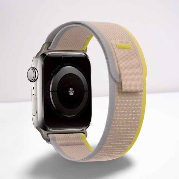 Cosmostech Akıllı Saat Watch için Uyumlu 42MM 44MM 45MM 49MM 1/2/3/4/5/6/se/7/8/ultra Hasır Kordon ve Kayışı Gri(Sarı) ürün görseli 1