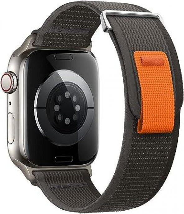 Cosmostech Akıllı Saat Watch için Uyumlu 42MM 44MM 45MM 49MM 1/2/3/4/5/6/se/7/8/ultra Hasır Kordon ve Kayışı Koyu Gri(Turuncu) ürün görseli 1