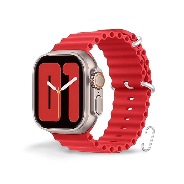 Cosmostech Akıllı Saat Watch için Uyumlu 42MM 44MM 45MM 49MM 1/2/3/4/5/6/se/7/8/ultra Akıllı Saat Silikon Kordon ve Kayışı Kırmızı ürün görseli 1