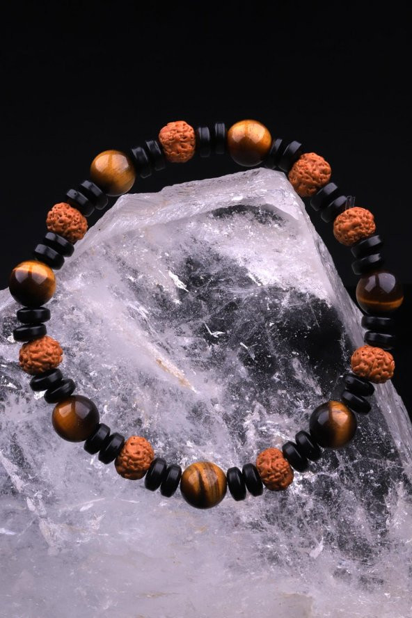 Kaplan Gözü -Rudraksha Doğal Taş Tasarım Bileklik ürün görseli 1