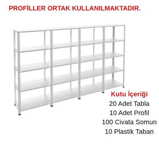 5 Katlı 4'lü Galvaniz Çelik Raf - Depo, Arşiv, Kiler, Dosya, Market Rafı  31x60 cm 150 cm 0.70 mm ürün görseli 1