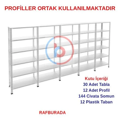 6 Katlı 5'li Galvaniz Çelik Raf - Depo, Arşiv, Kiler, Dosya, Market Rafı  31x75 cm 150 cm 1.00 mm ürün görseli 1
