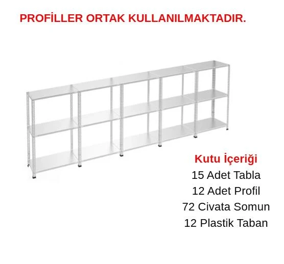 3 Katlı 5'li Galvaniz Çelik Raf - Depo, Arşiv, Kiler, Dosya, Market Rafı  59x93 cm 200 cm 1.00 mm ürün görseli 1