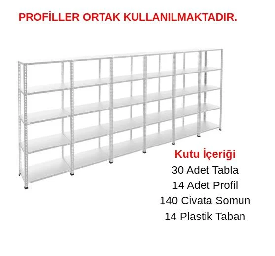5 Katlı 6'lı Galvaniz Çelik Raf - Depo, Arşiv, Kiler, Dosya, Market Rafı  59x93 cm 150 cm 1.50 mm ürün görseli 1