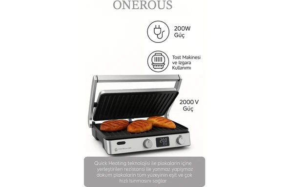 Karaca Compact Steel Pro Sear And Grill Inox 2007 Izgara ve Tost Makinesi 2000 W 6 Dilim Kapasiteli +Hassas Mutfak Tartısı ürün görseli 1