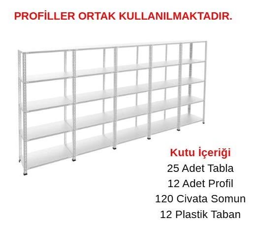 5 Katlı 5'li Galvaniz Çelik Raf - Depo, Arşiv, Kiler, Dosya, Market Rafı  31x93 cm 250 cm 1.50 mm ürün görseli 1