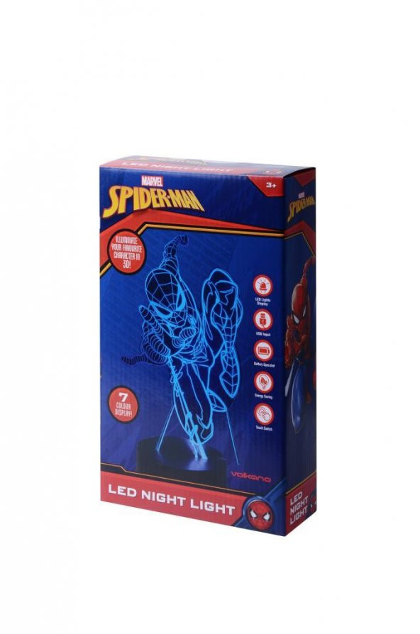 Gece Lambası Marvel Spiderman Örümcek Adam USBli Dokunmatik 7 Renk Ledli Lisanslı MV-1018-SM ürün görseli 1