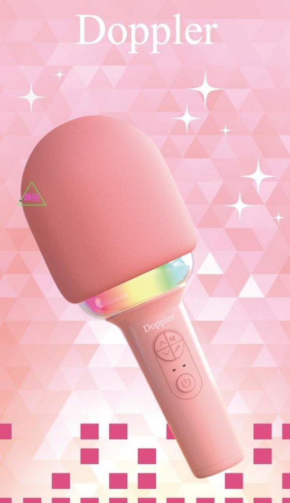 Doppler Rainbow Pembe Karaoke Mikrofonu Ledli Ses Değiştirme Özellikli Işıklı Yeni ürün görseli 1