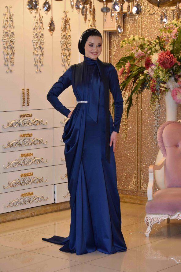 AFRA LACİVERT ABİYE ELBİSE - Resim 5