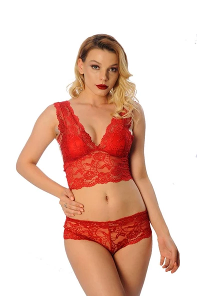 Sistina Bayan Kırmızı Bralet Dantelli Sütyen Külot Takımı 6255 ürün görseli 1