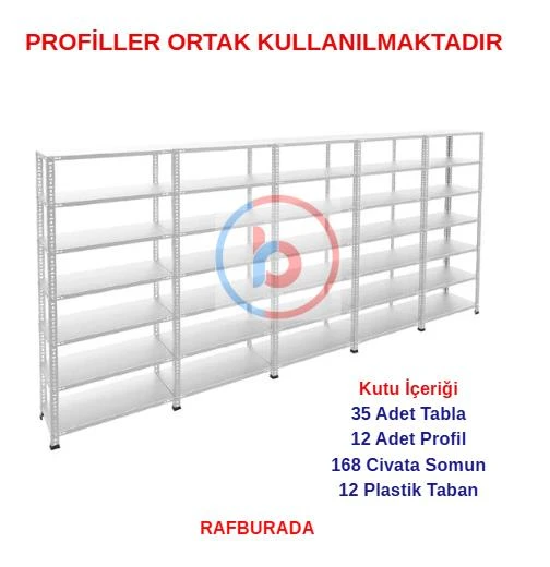 7 Katlı 5'li Galvaniz Çelik Raf - Depo, Arşiv, Kiler, Dosya, Market Rafı  31x93 cm 150 cm 1.00 mm ürün görseli 1