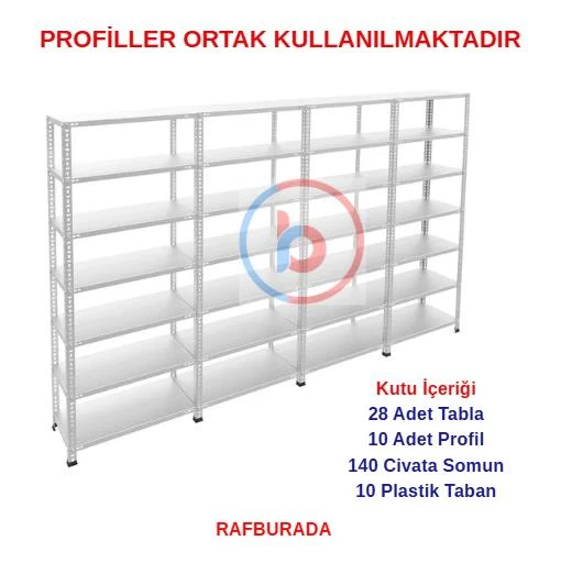 7 Katlı 4'lü Galvaniz Çelik Raf - Depo, Arşiv, Kiler, Dosya, Market Rafı  31x60 cm 300 cm 1.50 mm ürün görseli 1