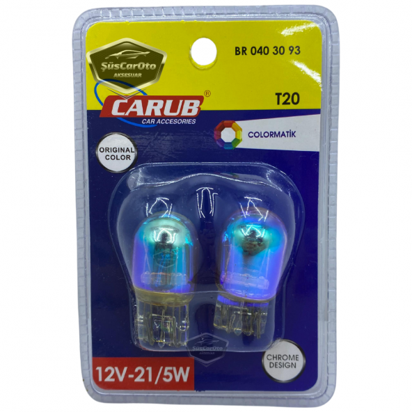 Carub Diadem Ampul Krom Amber Park Sinyal Ampulü Gündüz Farı T20 WY21/5W 12V Turuncu Işık Colormatik 2li Takım ürün görseli 1