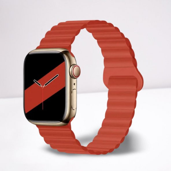 Cosmostech Akıllı Saat Watch için Uyumlu 42MM 44MM 45MM 49MM 1/2/3/4/5/6/se/7/8/ultra Magnetli Kordon ve Kayışı Kırmızı ürün görseli 1